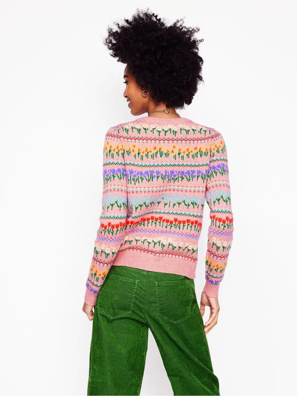 NWOT Boden Edie Fair Isle Cardigan in Meadowstreet Pink, Flowers - Picture 4 of 10
